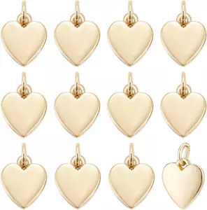 16 Pcs Brass Heart Pendant 18K Real Gold Plated Pendant with Jump Rings 9.5X8X1M - Picture 1 of 6