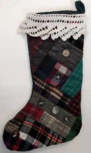 Patchwork Style Fabric Christmas Stocking with buttons - Picture 1 of 7