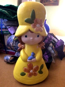 1960 Girl Big bonnet Scent Bead Pomander Ceramic Figurine 9" ANTIQUE - Picture 1 of 7
