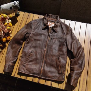 Giacca uomo pelle bovina teacore lavata invecchiata stile vintage biker casual - Foto 1 di 9