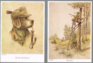 Lot Konvolut Sammlung 7 Ak Künstlerkarten Heinz Geilfus Jäger Jagd Hunde Tiere  - Bild 1 von 4