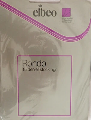 Elbeo Rondo Medium Size Vintage Plain Knit 15 Denier Nylon Stockings in Platinum