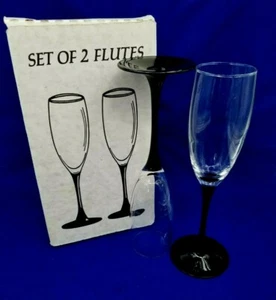 2 NIB Durand Luminarc Black Stem Domino Champagne Flutes Wine Glasses France New - Picture 1 of 5