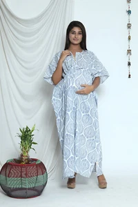 Cotton Moms Maternity Kaftan Dress Floral Feeding Indian Night Gown - Picture 1 of 2
