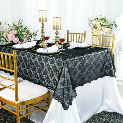 Wedding Linens Inc.54" x108" Rectangular Lace Table Overlays Toppers Tablecloths - Image 1 of 2