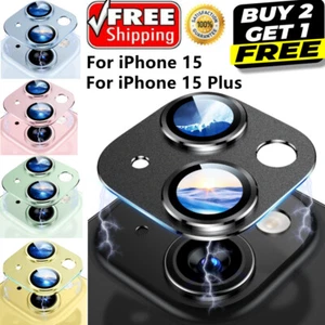 For iPhone 15/15 Plus Tempered Glass Metal Camera Lens Protector Full Cover