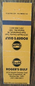 GULF GAS STATION MATCHBOOK: RODGER'S (EAST GREENWICH, RHODE ISLAND) -F11 - Picture 1 of 1