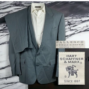 Vintage Hart Schaffner Marx 2 Piece Suit Mens 42L 38x35 Green Vitale Barberis - Picture 1 of 16