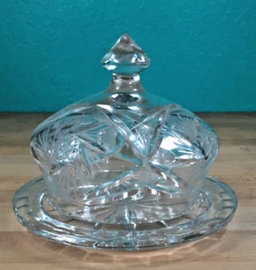 Lead Crystal Cheese Cloche Plate Violetta Hand Cut Crystal Made in Poland - Picture 1 of 5