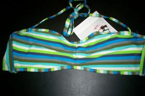 NWT! DIESEL BRIGITTES SWIM SUIT BIKINI SI BLUE STRIPE LARGE BOTTOM SIZE 2 TOP - Picture 1 of 2
