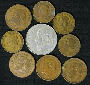 Lot of 9 Mexico Coins 1957-1980 5, 10 Centavos, 1 Peso - Picture 1 of 2