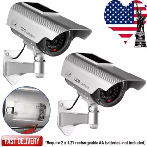 2 PC Solar Power Dummy Fake Security CCTV Camera Outdoor LED Light Surveillance - Picture 1 of 13