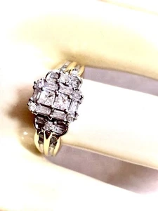 ANILLO DE DIAMANTES NATURALES BAGUETTE PRINCESA 1 CT TW ACENTO ORO BLANCO AMARILLO 14K TALLA 7 - Imagen 1 de 12