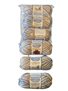 Bernat Satin Sport Yarn in color Seashore- Blue Beige Copper White: Lot of 6 - Picture 1 of 4