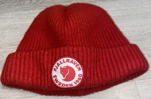 Fjällräven 1960 Patch Logo Wool Cuffed Beanie Red Unisex Ribbed - Bild 1 von 13