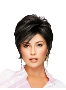 Peluca de pelo corto Hope texturizada en capas de Hairuwear, gorra promedio, negra - Imagen 1 de 3