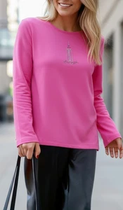 NEU Langarm Strick Top mit NY Empire State Building Glitzer Carolyn Taylor - Bild 1 von 6
