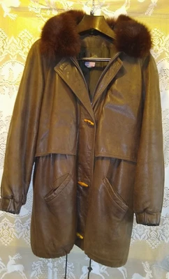 Chaqueta de cuero de colección para mujer Damselle NY talla XS/Lg cuello de piel extraíble abrigo años 90 Foto 1 de 4