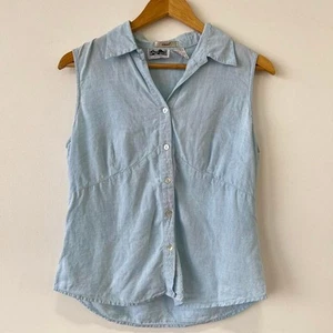 Vintage Edward Irish Linen Light Powder Blue Sleeveless Blouse Size Medium - Picture 1 of 6