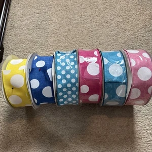 Polkadot CanvaS Ribbon, Yellow, Blue, Turquoise, Hot Pink, Pink 2 Used 4 NEW 2.5 - Picture 1 of 13