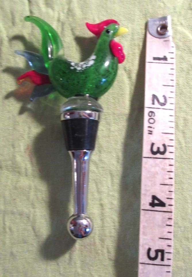 Tapón de vino ROJO Y VERDE GALLO tapa de vidrio de color con base cromada**NUEVO** Foto 1 de 3