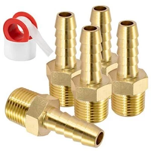 5x Raccordi a Barra per Tubo da 3/8" NPT a 3/8" Adattatore Raccordi per Tubo Maschio in Ottone Barb - Foto 1 di 7