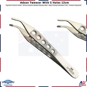 Adson Brown Tissue Forceps Curved Surgical Tweezer with Holes Precision Thumb - Picture 1 of 3