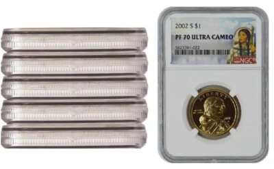5 Coins 2002-S Sacagawea Proof Coin NGC PF70 Ultra Cameo Sacagawea Label - Image 1 of 2