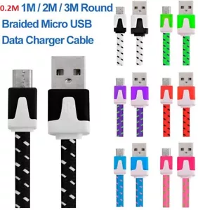  1m 2m 3m Flat Braided Micro USB Charger Cable Cord Sync For Android Cell Phone - Picture 1 of 12