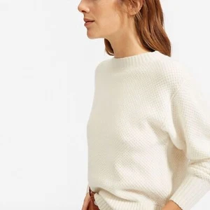 Everlane Cashmere Wool Blend Sweater Ivory White Knit Stroopwafel Crew size S - Picture 1 of 8