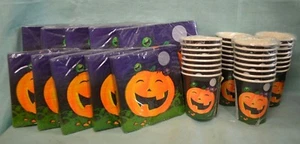 LOT 14 PKS = 232 Items CUPS & NAPKINS DINNER Cocktail Halloween Orange PUMPKIN  - Picture 1 of 7