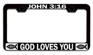 JOHN 3 16 GOD LOVES YOU Christianity Steel License Plate Frame Car SUV - Picture 1 of 1