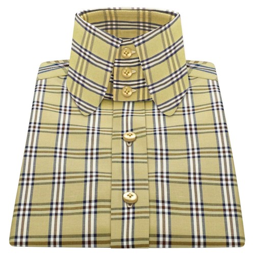Abito uomo stile retrò marrone Burberry camicia quadri collo alto penny punta tonda