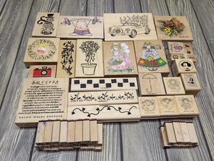 Posten 60+ Gummi Holz Tinte Stempel Scrapbooking Kunst Handwerk und mehr - Bild 1 von 8