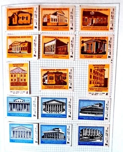 ARQUITECTURA Teatros, museos, salas de exposiciones Rusia Matchbox Etiquetas 37 piezas - Imagen 1 de 3