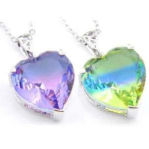 Wholesale 2 Pieces/Lot Heart Rainbow Mystic Topaz Tourmaline Gems Silver Pendant - Picture 1 of 7