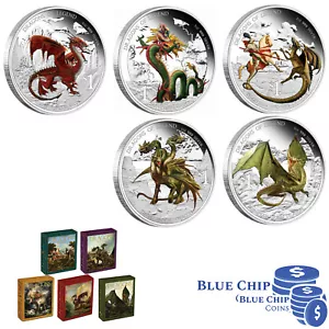 2012 $1 DRAGONS OF LEGEND 1OZ SILVER PROOF COMPLETE 5 COIN COLLECTION - Picture 1 of 11