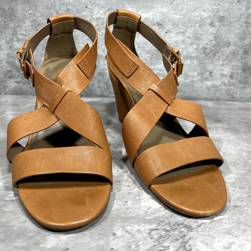 Sandali ECCO donna taglia US 9 9 5 marroni tacco zeppa 3 5" fibbia punta aperta