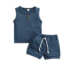 2Pcs Baby Boy Summer Clothes Infant Toddler Solid Color Sleeveless Tank Tops ... - Picture 1 of 6