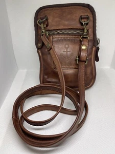 NWT HARBOUR 2ND Distressed Genuine Leather Cell Phone Crossbody Bag Cognac - Picture 1 of 7
