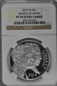 2015 W March of Dimes Proof Silver Dollar NGC PF70 UC Brown Label - Picture 1 of 2