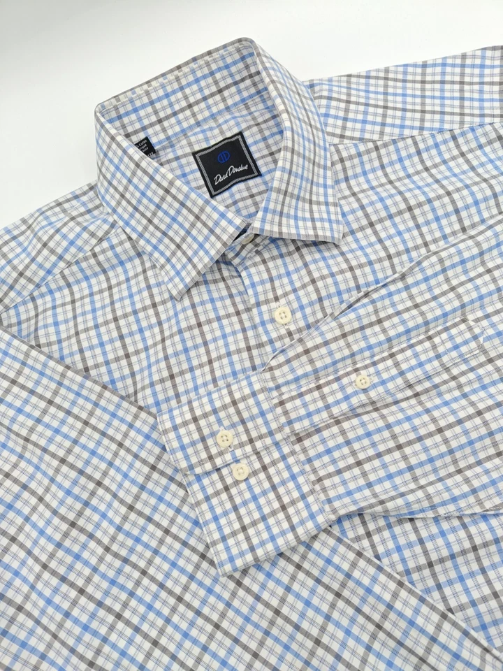 🇺🇲 Camisa de vestir David Donahue para hombre 16,5x35 azul gris a cuadros 100 % algodón  Foto 1 de 4