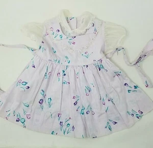 Vintage Purple Floral Victorian Prairie Style Sheer Twirl Tie Dress Girls 12 M - Picture 1 of 3