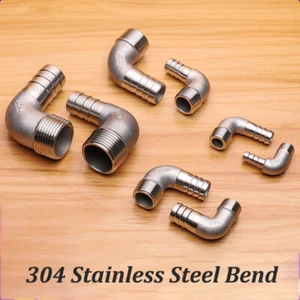 BSP 304 Stainless Steel Male Thread Fitting x Barb Hose Tail End Elbow Connector - Picture 1 of 12