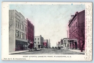 Watertown South Dakota SD Postcard Kemp Avenue Looking West Building Stores Shop - Image 1 of 3