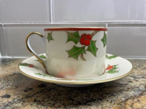 Vintage 1982 Fitz Floyd "Christmas Holly" Tasse & Untertasse Porzellan - Bild 1 von 3
