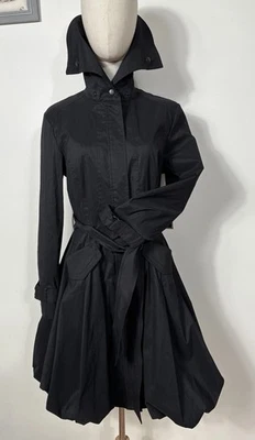 Samuel Dong Bubble Hem Trench Coat Black Size Small Belted Stretch Stitch Flaw - Image 1 of 4