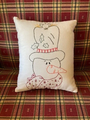 Hand Stitched Snowman & Mouse Pillow - Image 1 of 2