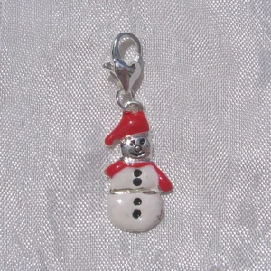 1 CHARM BONHOMME DE NEIGE BRELOQUE SUR MOUSQUETON NOEL METAL ARGENTE EMAIL *V72 - Picture 1 of 3