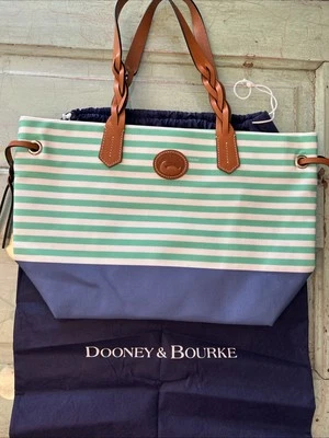 Bolso de Mano Dooney & Bourke Sullivan Azul Teal Blanco Rayas Playa Verano Grande Foto 1 de 4